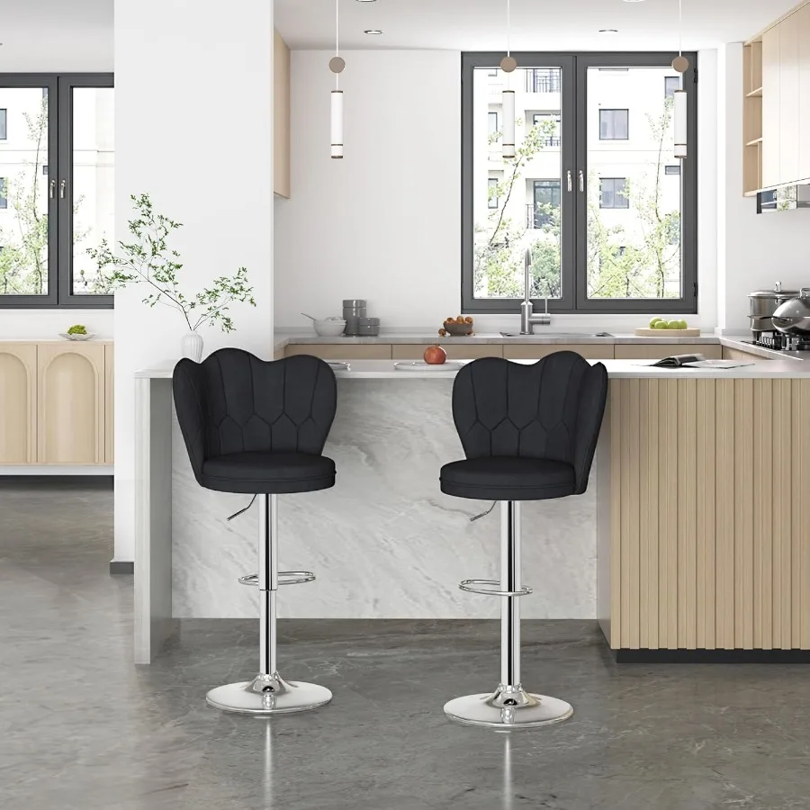 مجموعة مقاعد البار مكونة من 2 مقاعد للبار قابلة للتعديل مع مقعد خلفي مخملي بدون ذراع بارتفاع مقعد جزيرة المطبخ كراسي بار دوارة f #2