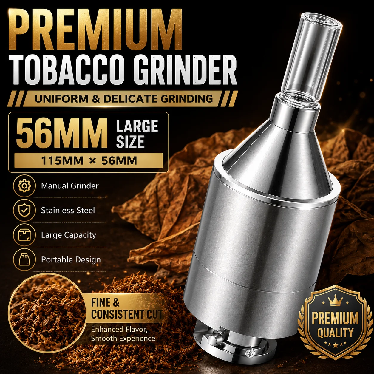 56mm Large Hand Metal Powder Grinder Hand Crank Spice Funnel Food Container Tool Manual Herb Mill with Storage Jar Fine Powder Maker for Kitchen Cooking Baking Seasoning Coffee Tea Nuts Portable Durable Easy Clean Grinder Accessory Set Pack view 6