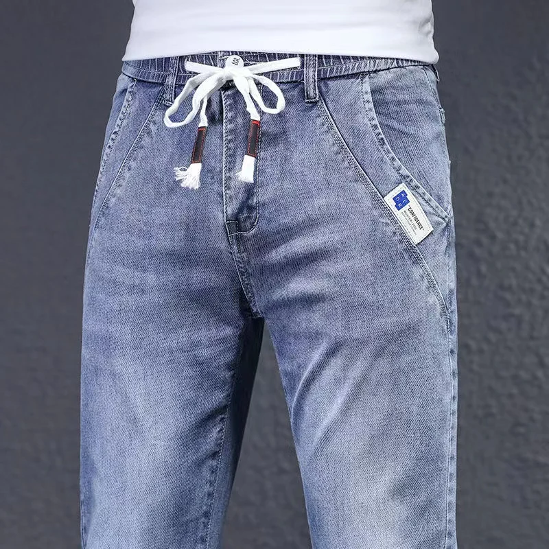 

Мужские джинсы-карго свободного кроя с эластичным поясом, весна-осень, модные повседневные брюки-харланы длиной 7/8