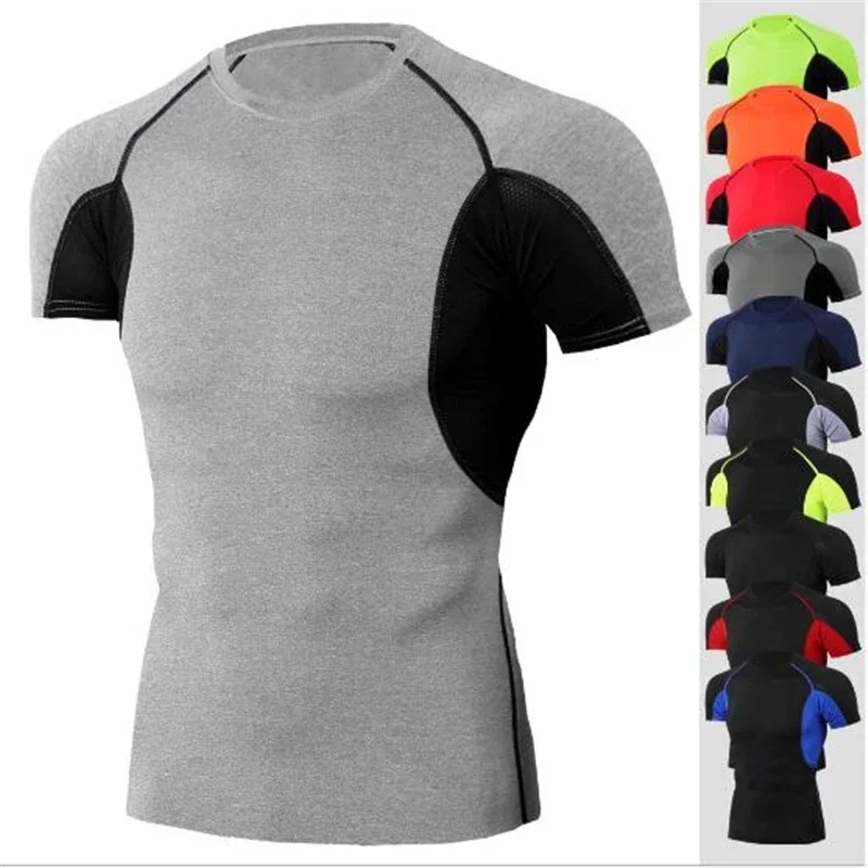 

T-shirt de sport à manches courtes pour homme, vêtement de course, fitness, compression, Rashgard