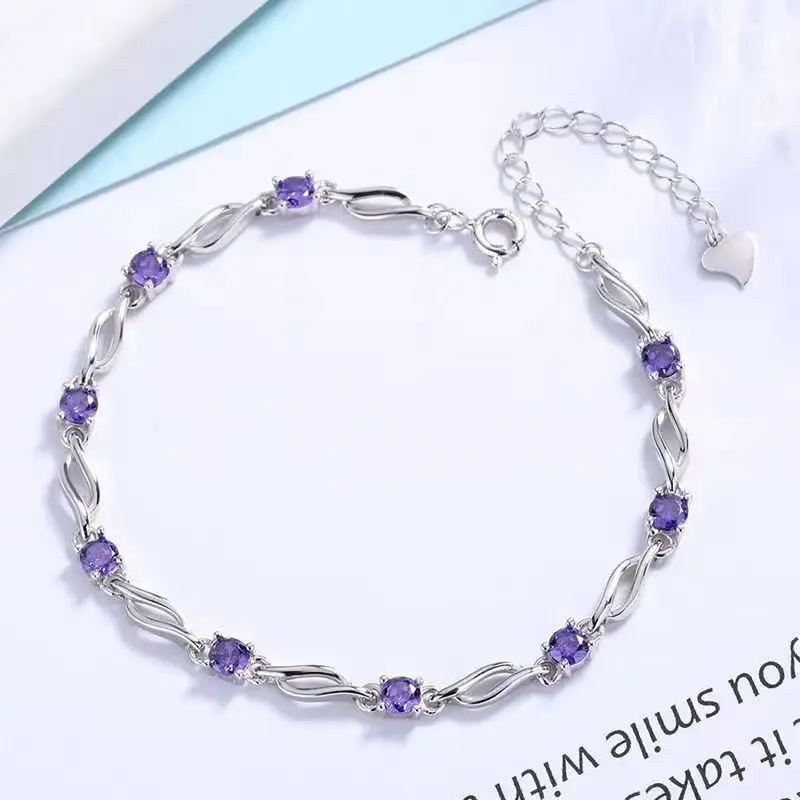 NEW European Fine Sparkling Blue AAA CZ S925 Sterling Silver Wave Bracelet For Women Friend Summer Gift Jewelry