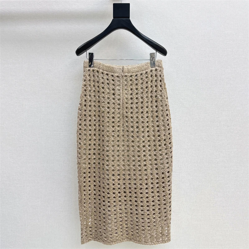Women's skirt New Elastic knitted hollow out long skirt for autumn 2025 slim fit women's half skirt wool blend pencil skirt y2k