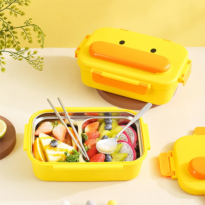 Duck Bento Lunch Box for Kids, 316 Stainless Steel, Insulated Microwave Lunch Box for Student, Portable Cartoon Cute Lunch Box