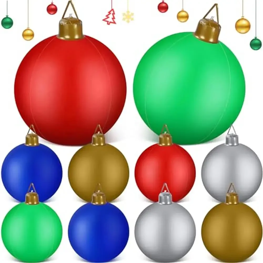 Christmas Inflatable Ornaments Balls Set Outdoor Large PVC Blow up Decorations 32 Inch 10 Pcs Giant Balls Waterproof Yard Decor