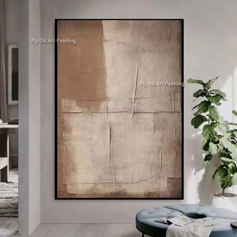 

Original Black And Beige Canvas Thick Wall Art New Abstract Brown Grey Large Hand Painted Oil Painting For Living Room Decor