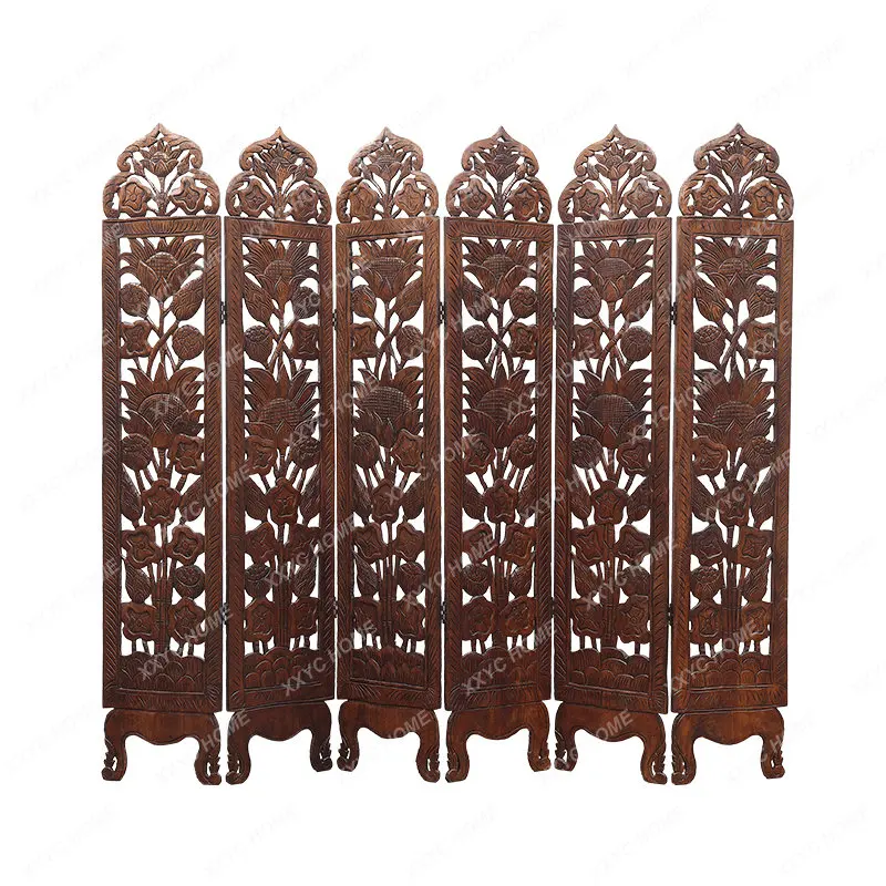 

Southeast Asian Solid Wood Elephant Carved Double-Sided Screen Thai Wood Carving Hallway Living Room and Tea Room