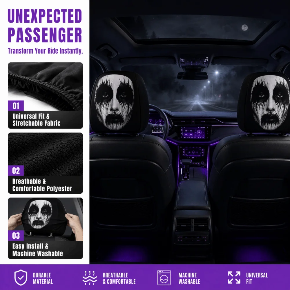 Exaggerated Car Headrest Covers Funny Face Expressions Soft Comfortable Car Pillowcase Cool Decorations Stain-Proof Oil-Proof