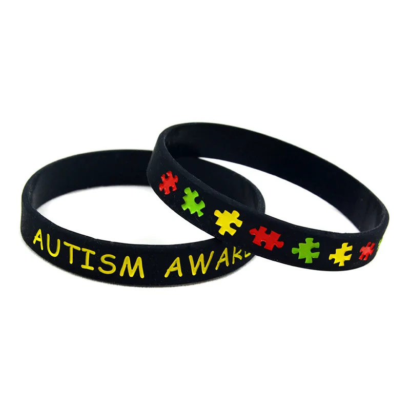 50 Stück Autismus-Bewusstseins-Silikonarmbänder mit Gravur, Puzzle-Logo, Gummi-Armband, 2 Größen – Detail 6