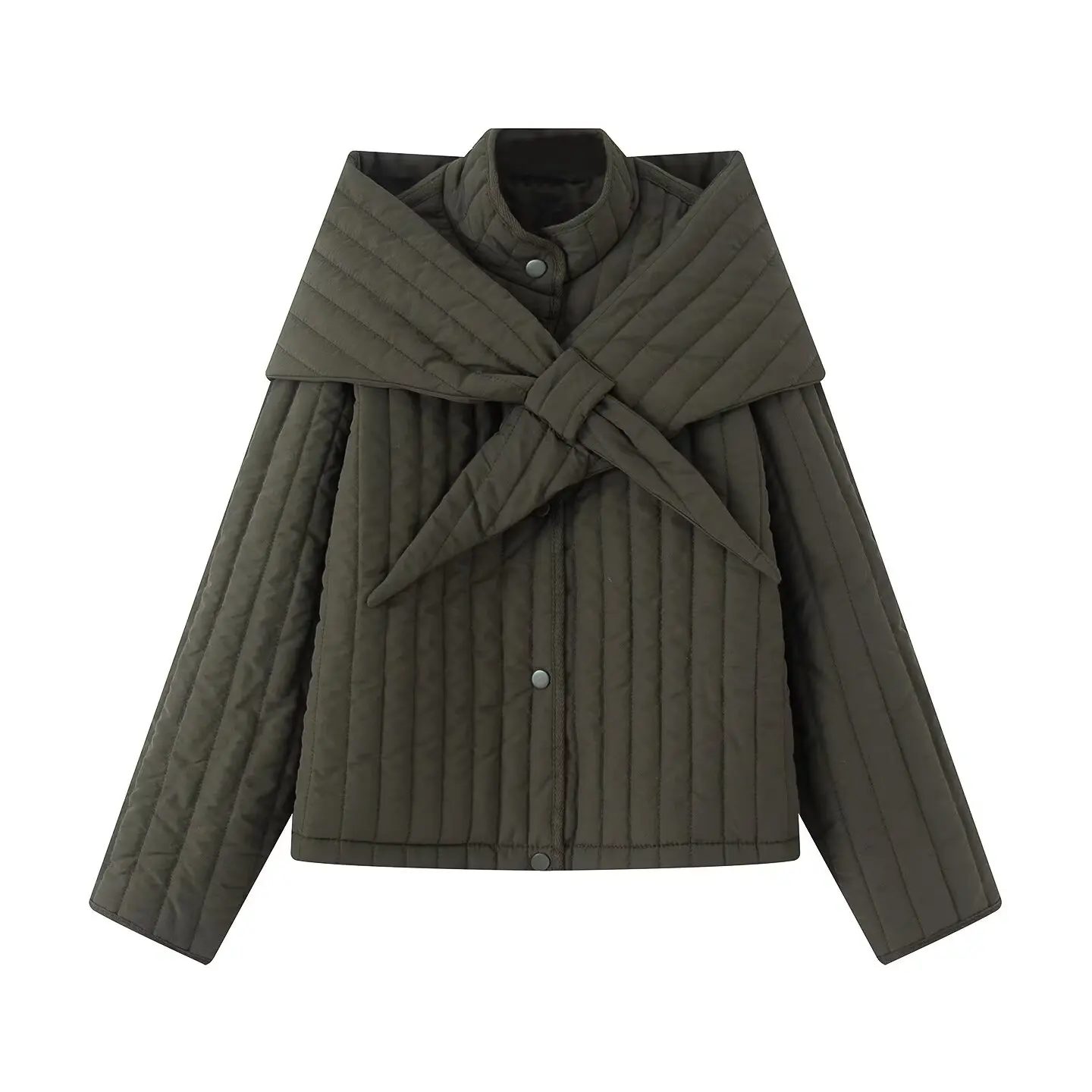 JNLEAOG Autumn New Women's Fashion Multi-Color Simple Stand Collar Detachable Scarf Cotton Jacket Outerwear Polyester Fiber