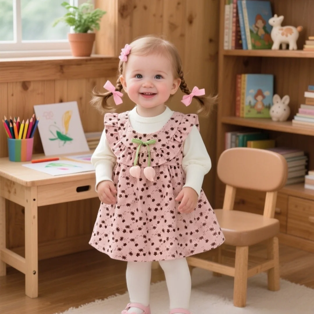 

New Autumn And Winter Baby Girl Dress With Sweet Leopard Print For Girls' Daily Outdoor Children'S Clothing 6 Months To 2 Years