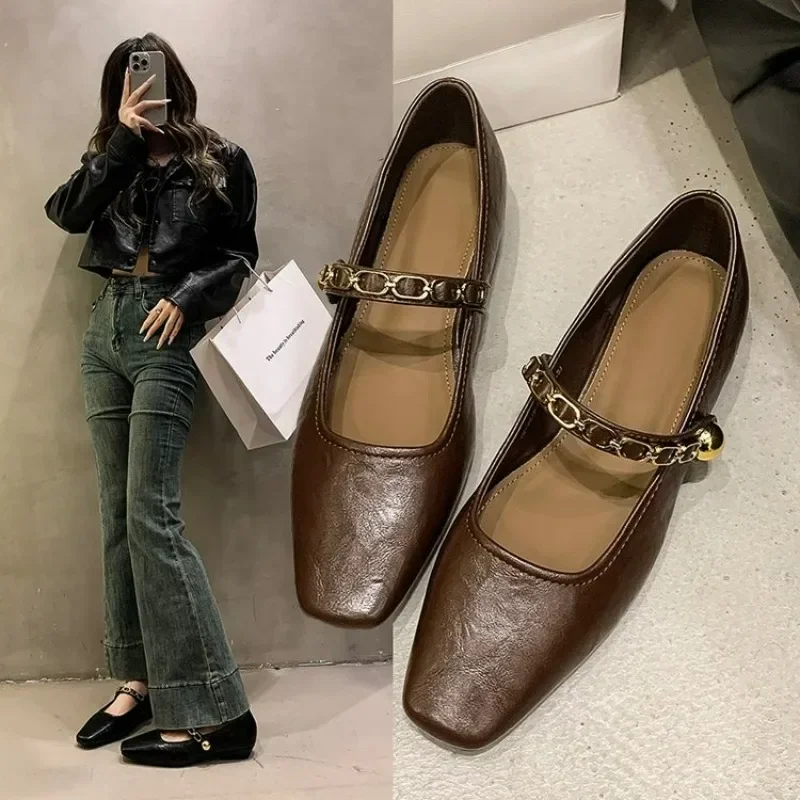 

Mary Jane Single shoes Thick Heel Shoes Elegant Classic Retro Square Toe Comfortable Soft Shallow Cut Low Heel Women's Shoes New