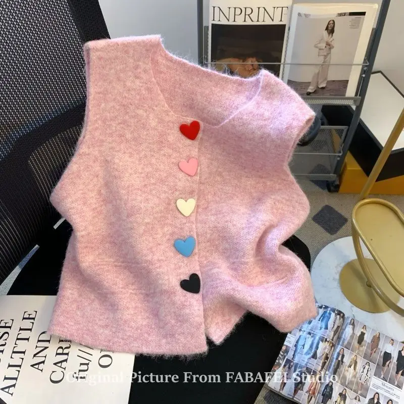 

Design Aesthetic Single-button Knit Vest Women's Sleeveless Jacket Short Top Waistcoat Women O-neck Soft Sweater Trendy