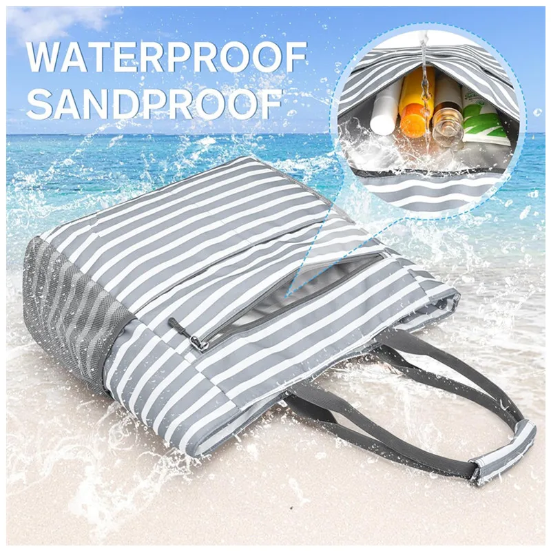 1pcs Beach Tote Bag Waterproof Foldable Large Capacity Lightweight Portable Travel Storage Bag for Outdoor Swimming Vacation image 3