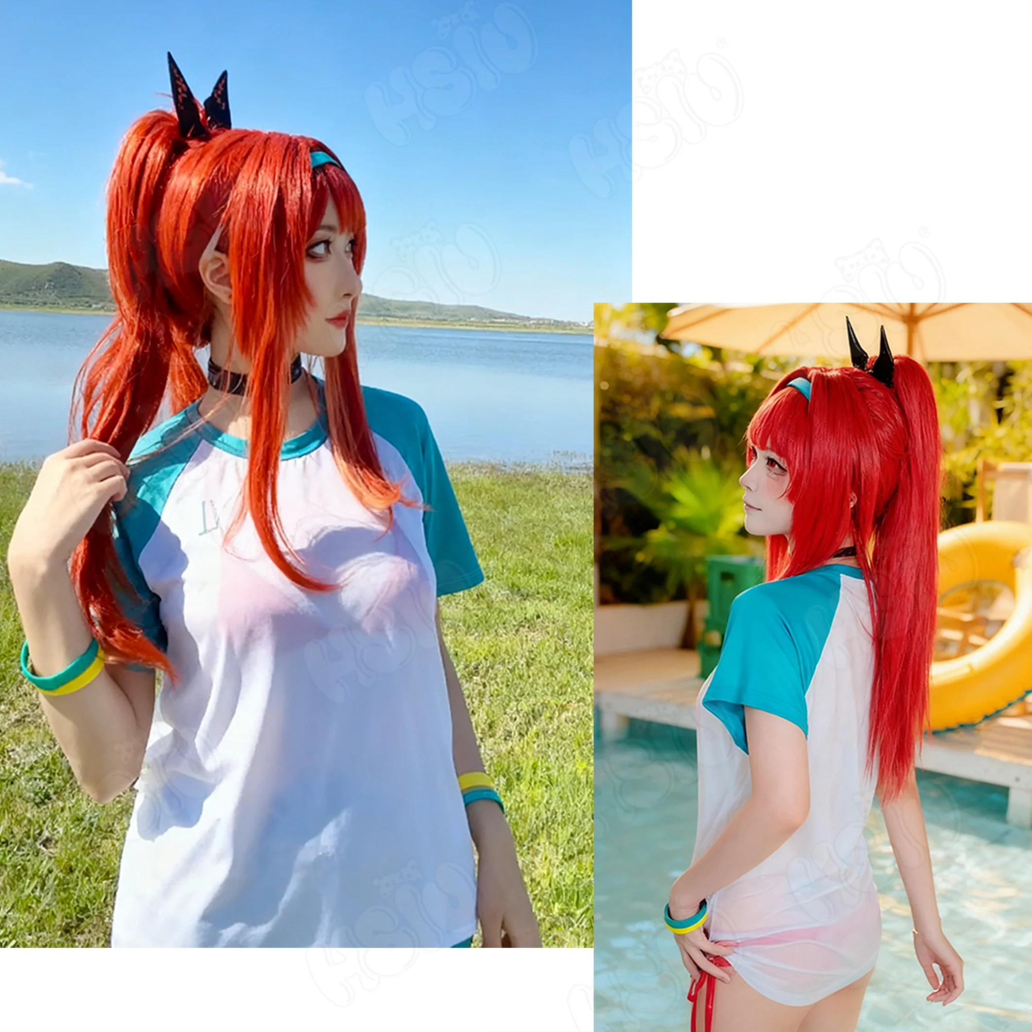 Rapi Cosplay Wig Fiber Synthetic Wig「HSIU」85CM Burgundy Mixed Orange Long Wig Game NIKKE The Goddess of Victory Rapi Cosplay