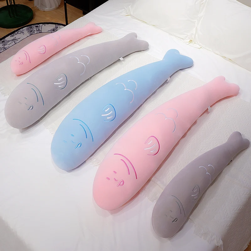 

Pretty Line Cartoon Long Fish Plush Throw Pillow Breathable Fabrics Colorful Fish Pillow Soothing Sleeping Companion Cute Gift