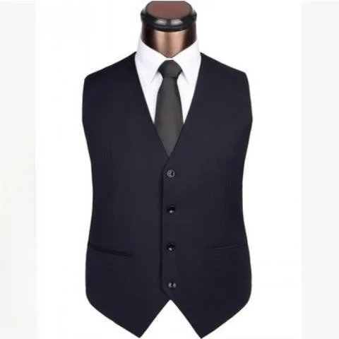 Men's Slim Fit Vest Jacket No Ironing Required New Style Large Size Korean Version Shoulder Pad Cotton 100% V-neck Button Detail