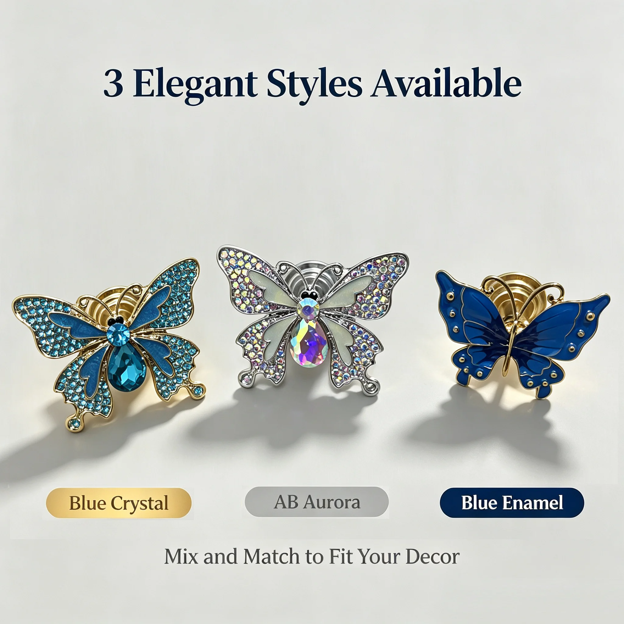 Butterfly Drawer Knobs Inlaid Crystal‑like Rhinestone Zinc Alloy Single Hole Cabinet Wardrobe Handle Dresser Pull Hardware