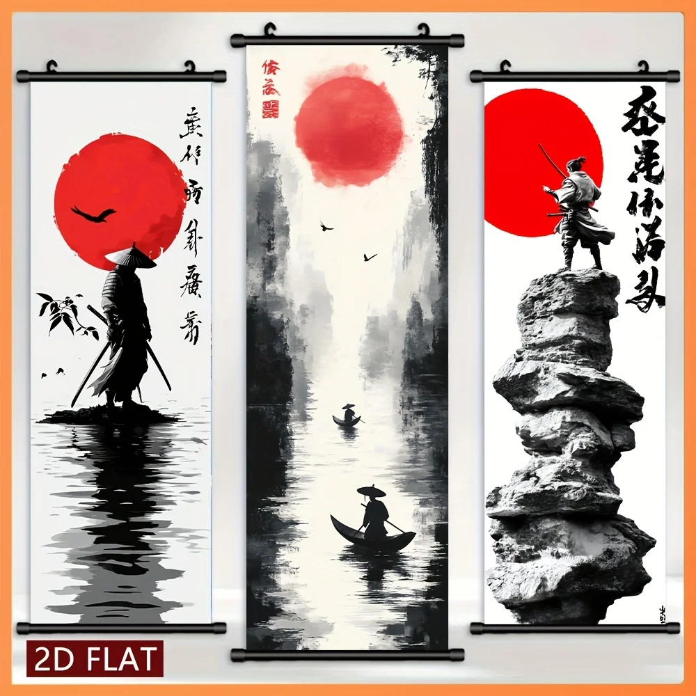 VIKAMA Chinese Ink Lotus Flower Bird Scroll Tapestry, HD Non Fading Wall Scroll Painting, Elegant Room Decor