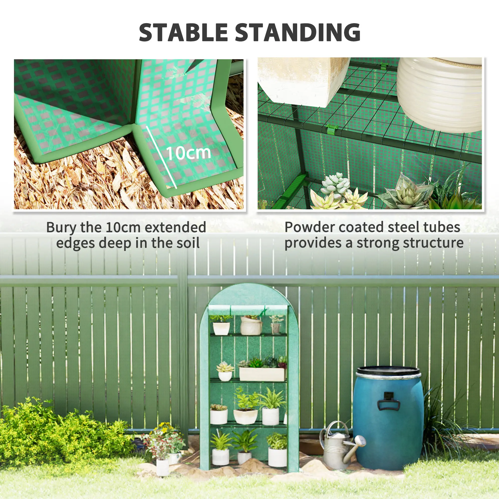 4 Tier Mini Greenhouse with Reinforced Pe Cover, Roll-Up Door, Green