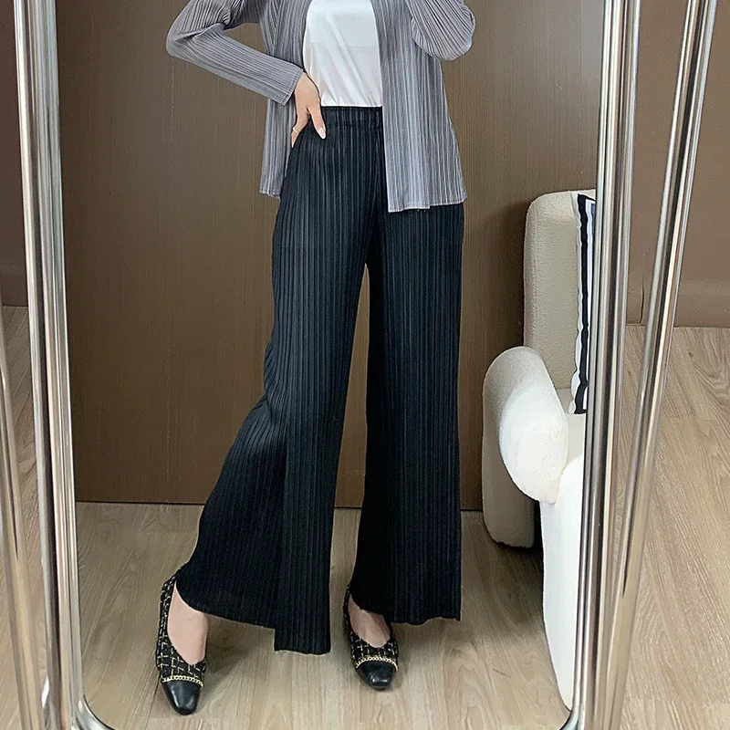 Miyake Pleated Pants for Women in 2023, New High Waisted, Draped, Loose Patchwork Straight Leg Wide Leg Pants