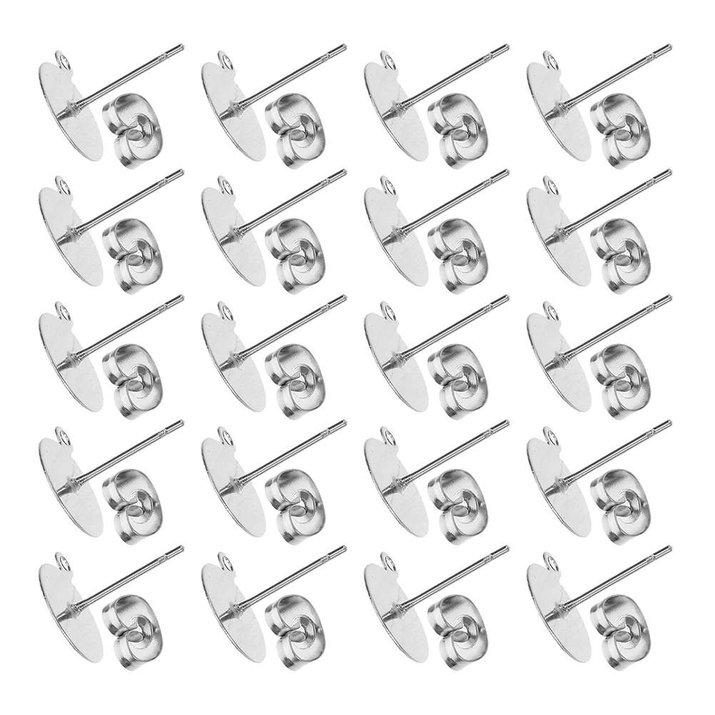 

100 set Ear Studs Earrings Backings Flat Round Comfortable Stainless Steel Locking Findings Jewelry Making Supplies Secure