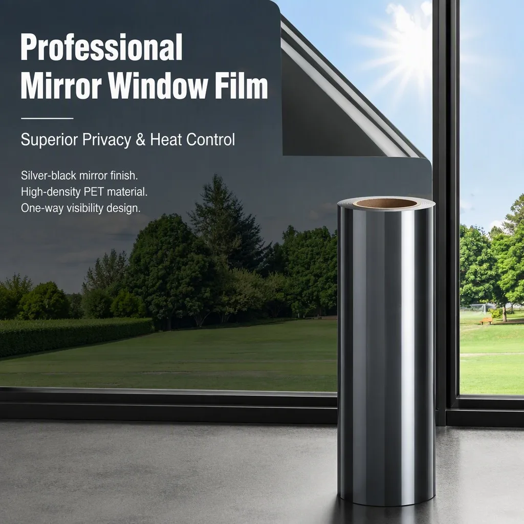 Black One Way Mirror Privacy Window Film Self Adhesive UV Block Heat Control Reflective for Home Office Glass Door