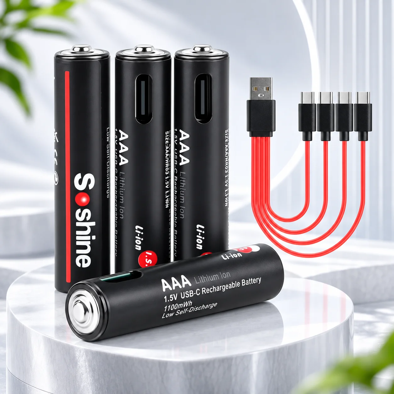 Soshine Aaa 1.5V 1100mWh Lithium Batteries 1.5V AAA USB Li-ion Rechargeable Battery with 4-in-1 Cable for Flashlight Toys Camera