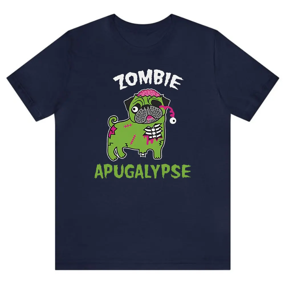 Hilarious Print Zombie Apugalypse Pug Dog Brains Funny Zombie Apocalypse Monster Undead Slogan Humorous Cotton T-Shirt Men Tops