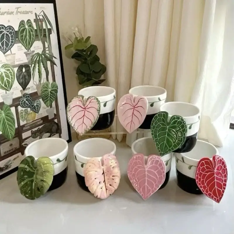 

DSA hand-squeezed original leaf latte cup handmade underglaze ceramic cup Latte coffee master cup gift