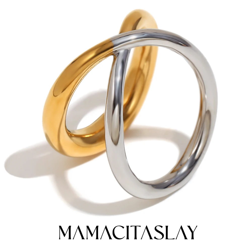 

MamacitaSlay Exclusive Unique Cross Line Butterfly Wings rings for women titanium trendy women's stainless steel jewelry