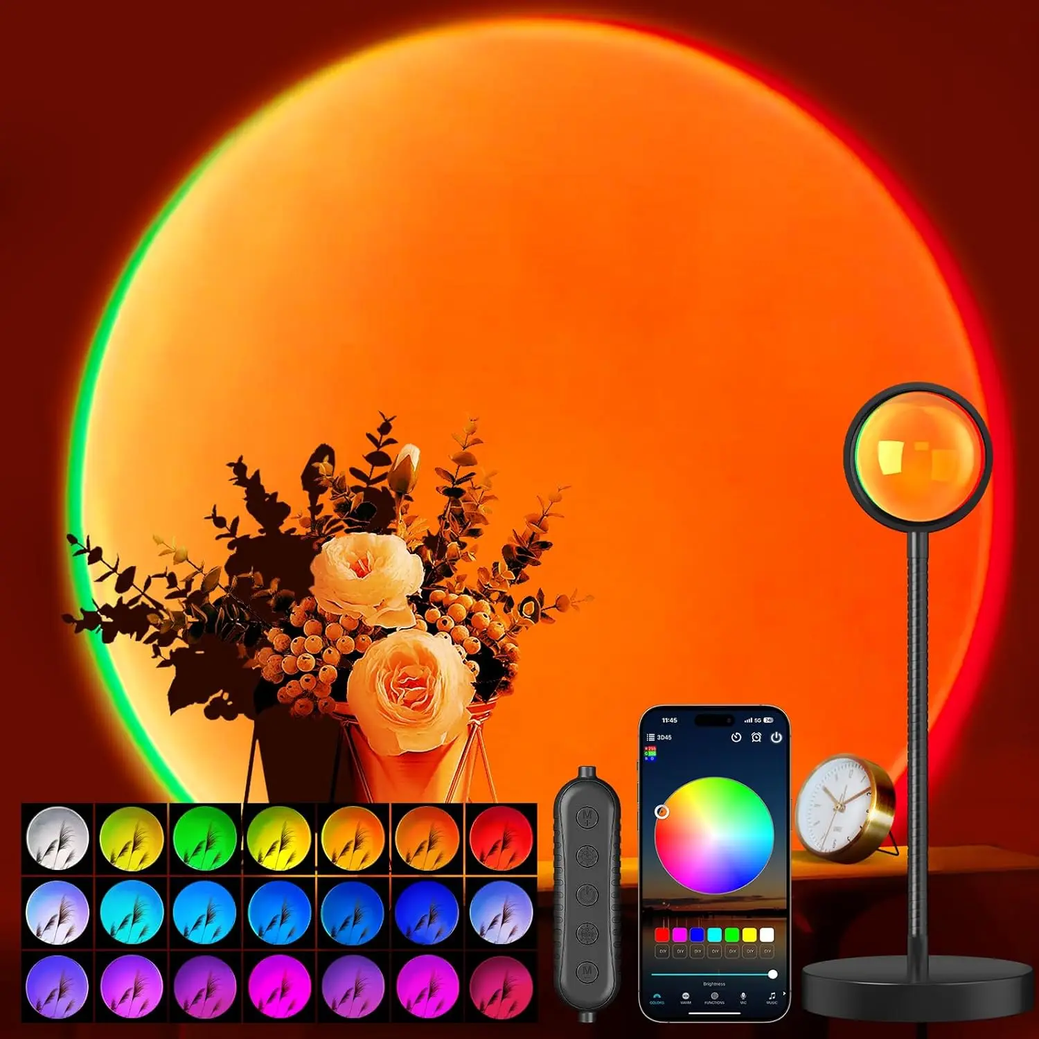 

Sunset Lamp Projector with APP & Button Control, 360° Rotation, Multiple Colors, LED Night Light for Bedroom, Party, TikTok Live, Room Decor
