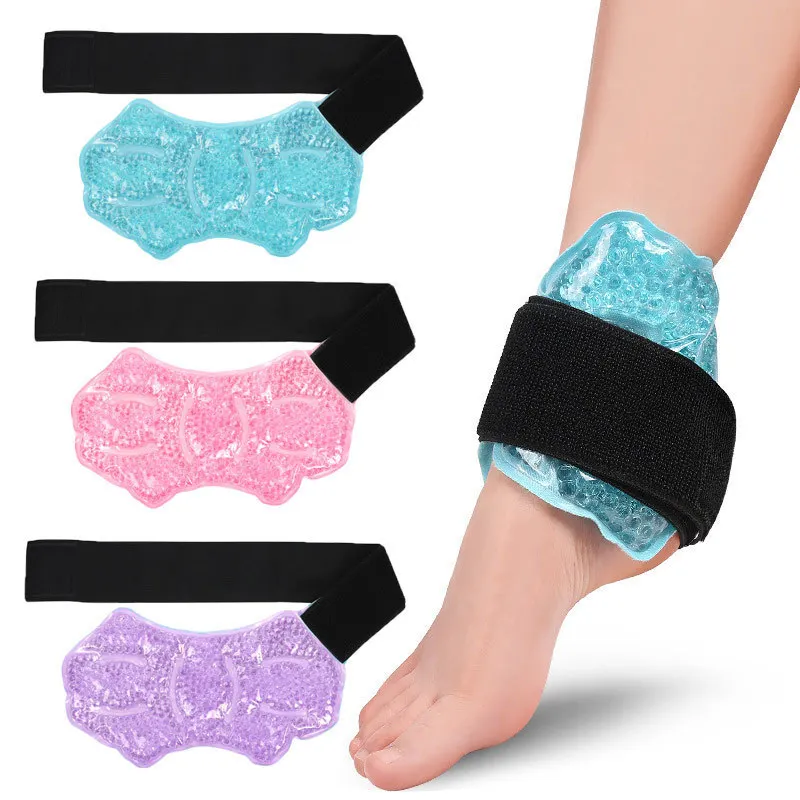 Ankle / Foot Hot Cold Gel Ice Pack with Adjustable Strap, Reusable Microwaveable Freezable Sports Therapy Wrap for Feet Myofasci