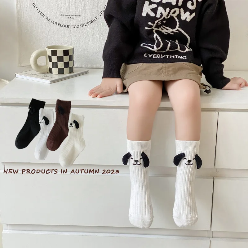 1 زوج 1-12 سنة الخريف الأطفال الجوارب لطيف الكرتون التطريز الكلب الفتيات الفتيان طفل جوارب محبوكة القطن جوارب رياضية المدرسة #4