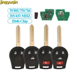 Jingyuqin 2/3/4Przyciski zdalnego kluczyka samochodowego 315/433MHZ ID46 Do Nissan Qashqai Sunny Sylphy Tiida March Cube S SL Rogue CWTWB1U751/761