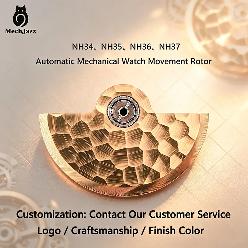 MechJazz Honeycomb Texture Automatic Watch Rotor, Mod Parts for NH35 & NH36 Mechanical Watches, Custom Logo Available