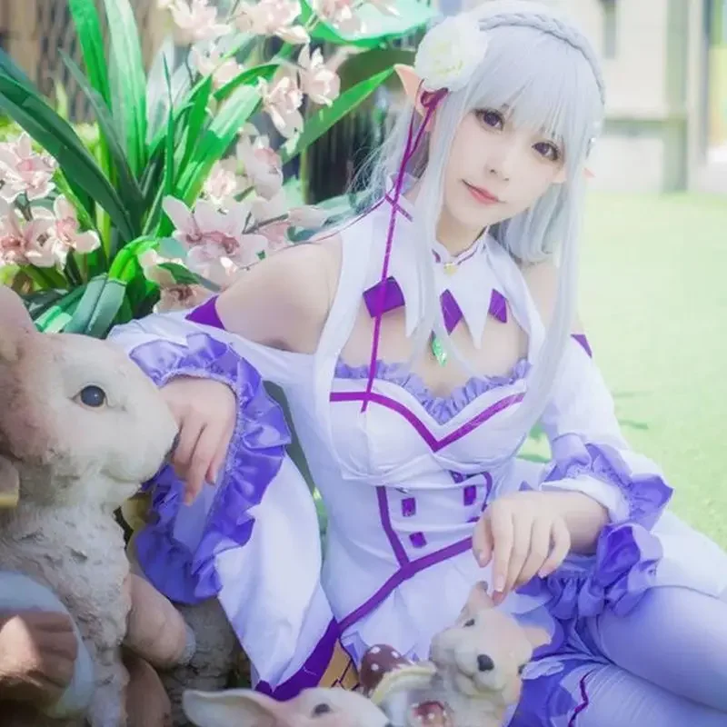 

Костюмы для косплея Re zero Kara hajimeru isekai Seikai Emilia женское платье с головным убором для Хэллоуина