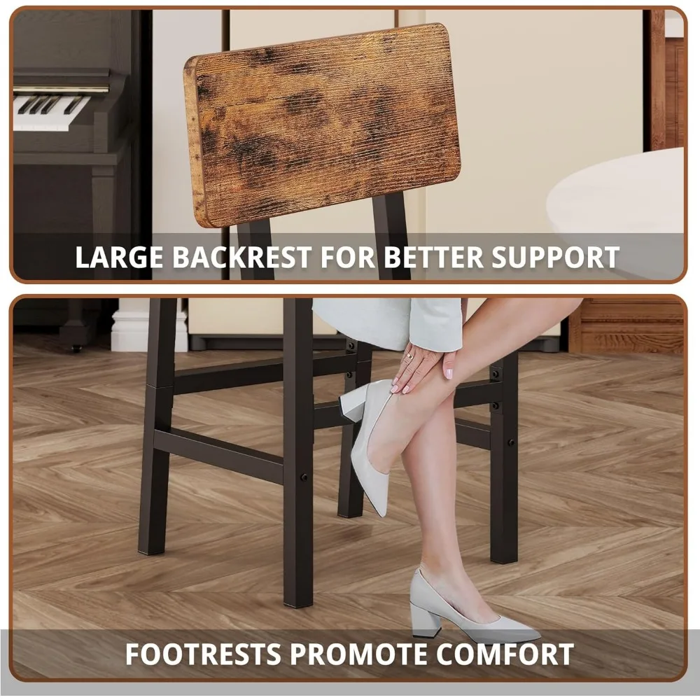 เก้าอี้บาร์ชุด 2, 16.5in PU เบาะ Barstools, เบาะหนาสตูลสําหรับห้องครัวสําหรับห้องรับประทานอาหารห้องครัว