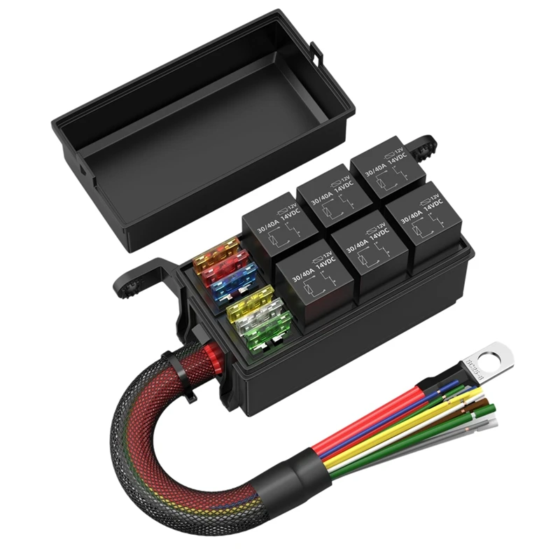 6-Way Automobile Modified Fuse Relay Box Automobile Modified Fuse Relay Panel, Suitable For Automobiles, Cars, Ships