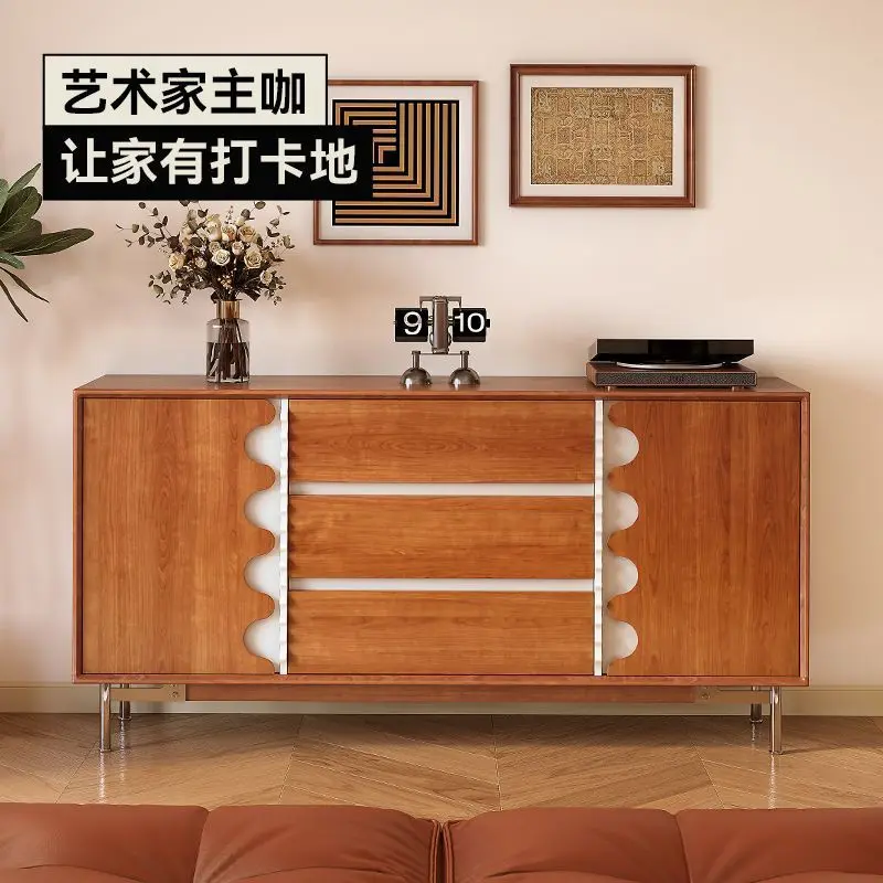 

Medieval Solid Wood Nordic Style Bedroom Storage Side Cabinet Six Chest Cabinet Teak Veneer Italian Style