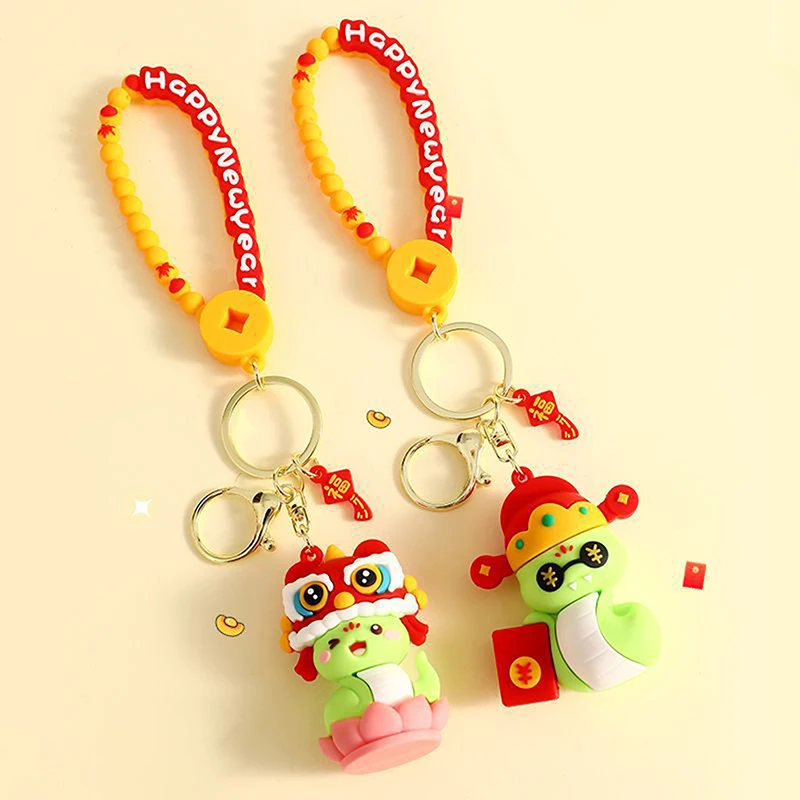 1Pcs Cartoon Snakelet Shapes Keychain Cute Lion Dance Doll Key Chain Bag Pendant Key Ring 2025 Year Of The Snake Gifts