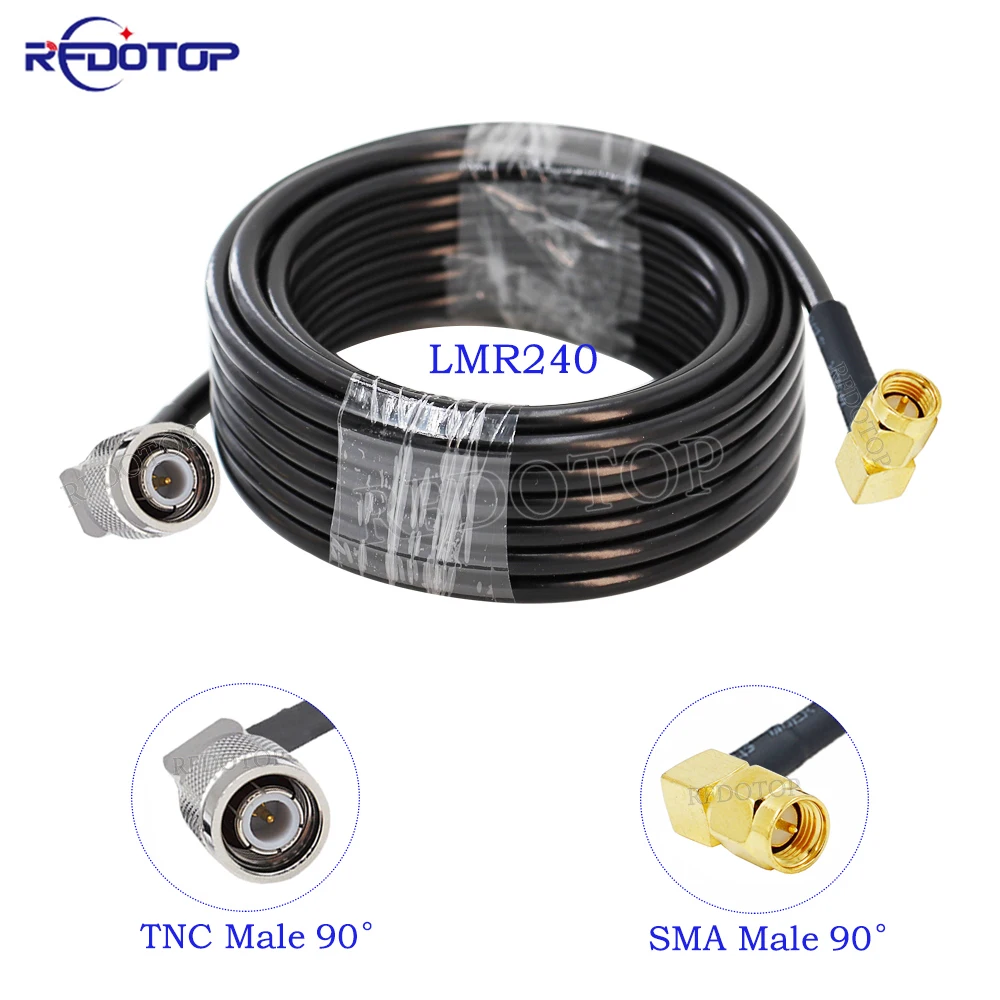 LMR240 Cable TNC Male 90 Degree to SMA Male 90 Degree LMR-240 50-4 Low Loss 50 ohm RF Coaxial Pigtail Jumper Extension Cable