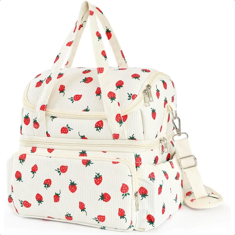 

Strawberry Lunch Bag Cute Corduroy Lunch Bag For Women Work Leakproof Reusable Large Insulated Cooler Lunchbox For Teen Girls P
