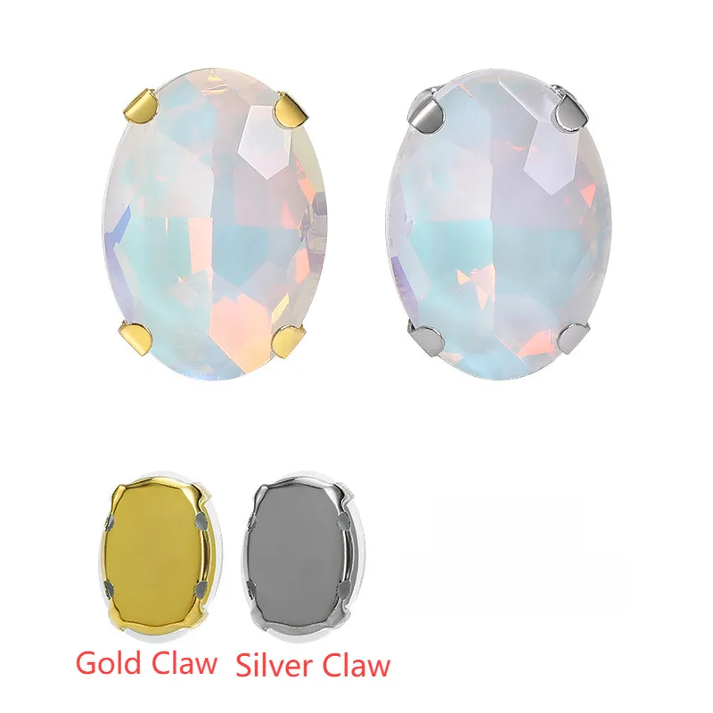 Opal Colors Oval Glass Sew on Rhinestones with Gold Silver Claw Flatback Glitter Diamond Akcesoria do szycia стразы do odzieży