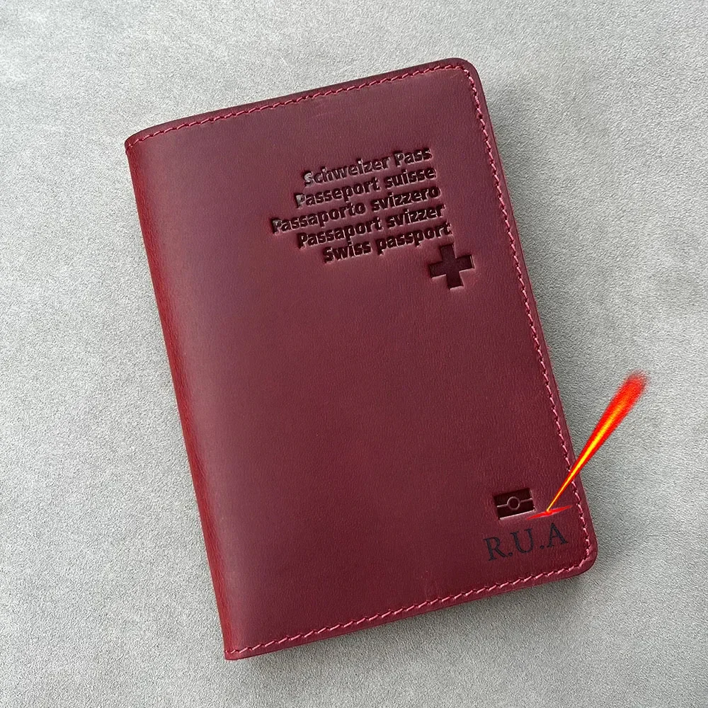 Leather Swiss Passport Cover Genuine Leather Switzerland Travel Passport Holder Full Grain Leather Passport