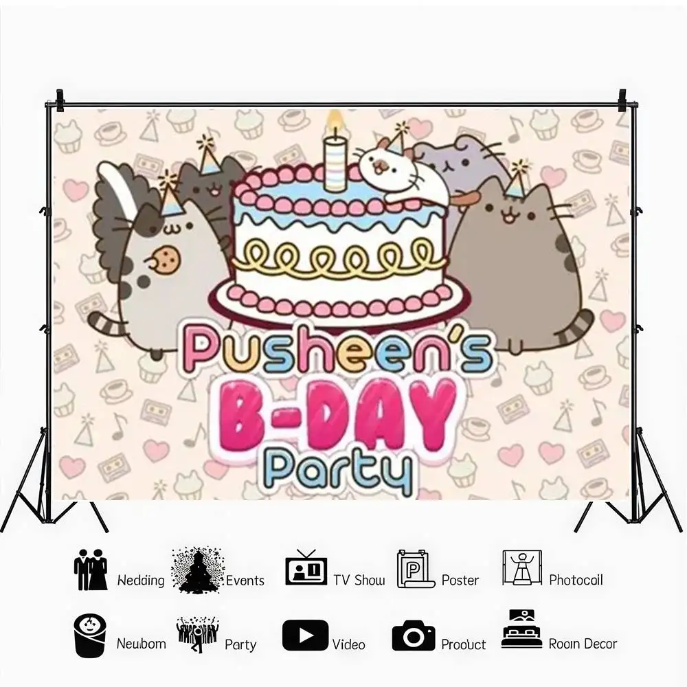 Anime P-P-Pusheen Katze Geburtstag Hintergrund Produktfotografie Requisiten Fotostudio Party Dekoration Tapeten – Detail 11