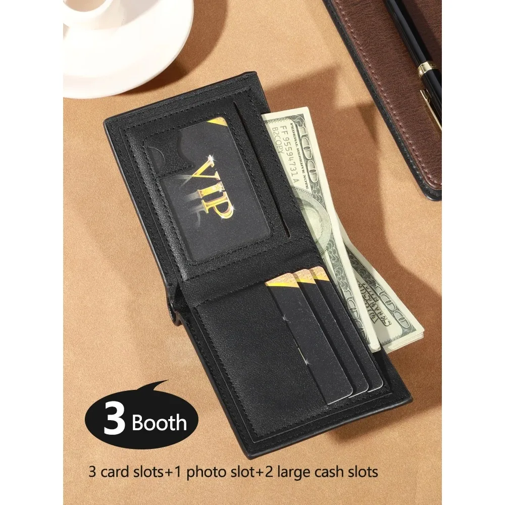 1pc Men\'s Wallet, Short Money Clip, Business Casual Horizontal PU Leather Clip, Fashion Large Capacity Soft Leather Wallet