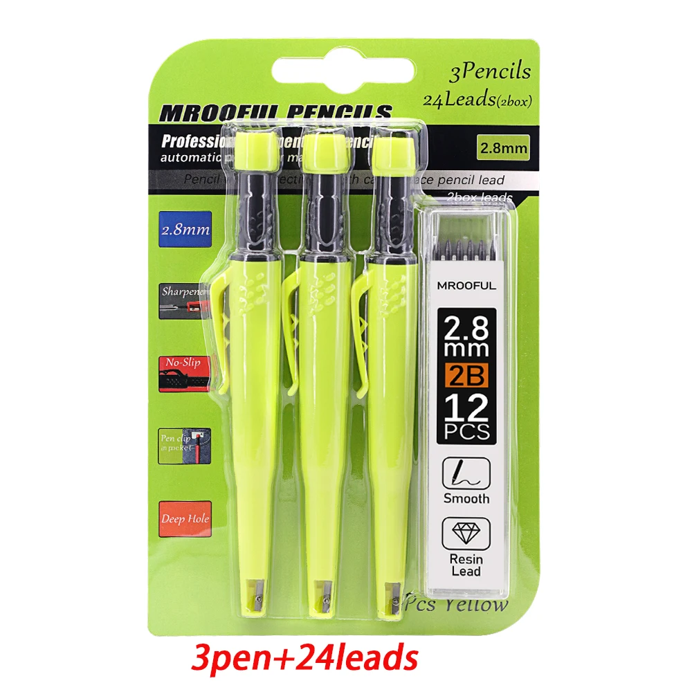 Zimmermannsbleistift-Kartenset, Tiefenmarkierung und Zeichnen, mit 2,8 mm 2er-Pack Minen, für Zimmermann, Holzbearbeitung, Architekten