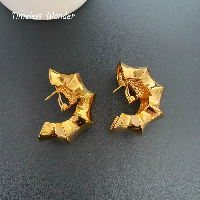 Timeless Wonder Brass Geo Hammered Button Earrings for Women Designer Jewelry Punk Luxury Trendy Runway Rare Top Statement 1372