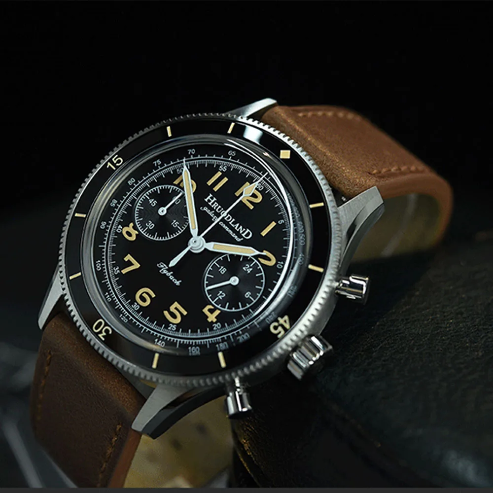 Hruodland 40.5 مللي متر ساعة يد كوارتز رجالية VK64 ريترو كرونوغراف الياقوت ساعات من الفولاذ المقاوم للصدأ الذكور مقاوم للماء reloj hombre
