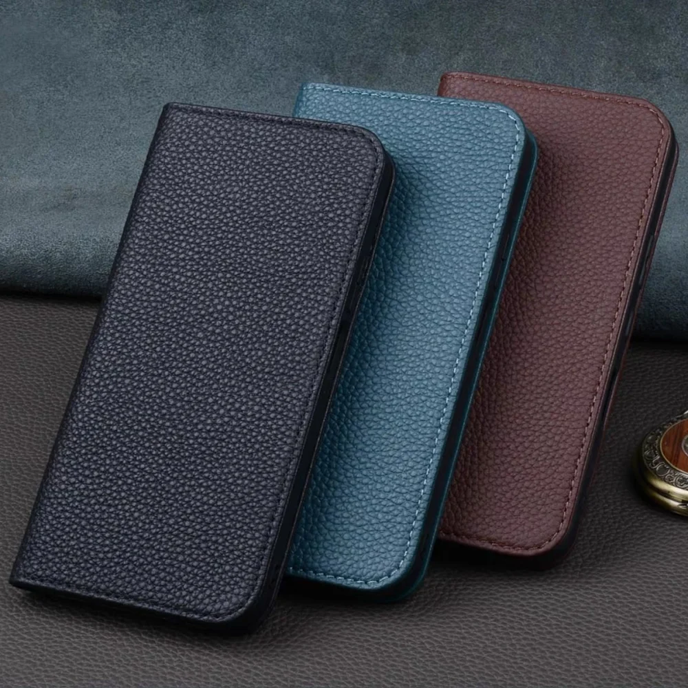 Genuine Cowhide Leather Hand-sewn Flip Case for Honor Magic9 Pro Max Magic9 Business Cover